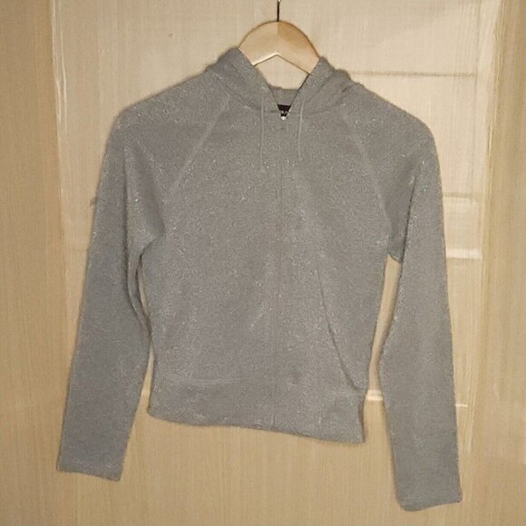Express Silver Hooded Full Zip Sweatshirt Small - Picture 1 of 5